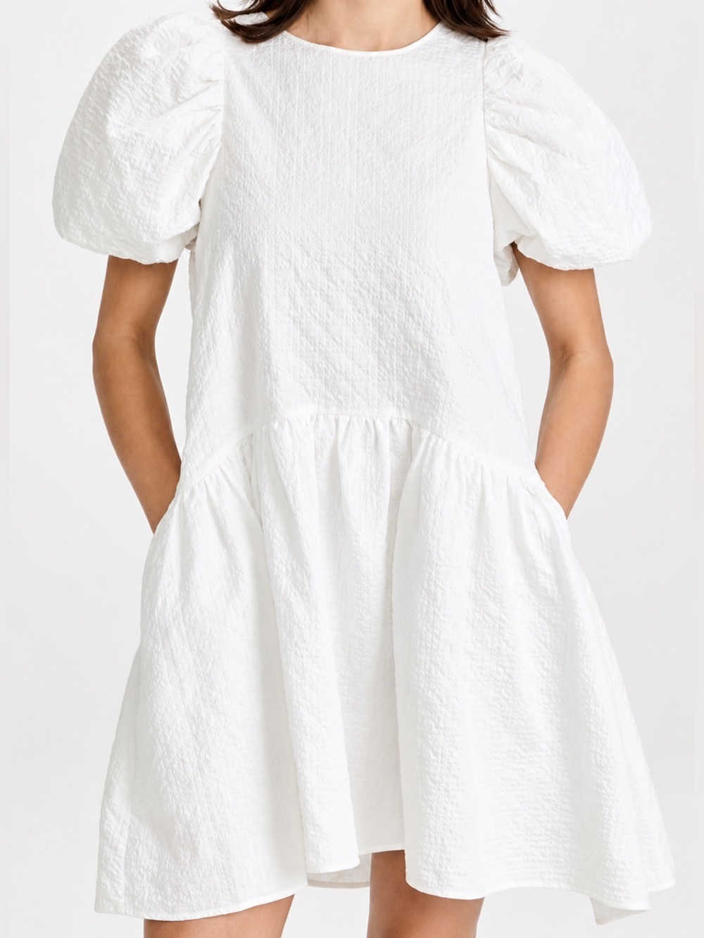 English Factory off white puff sleeve tie back mini dress, small
